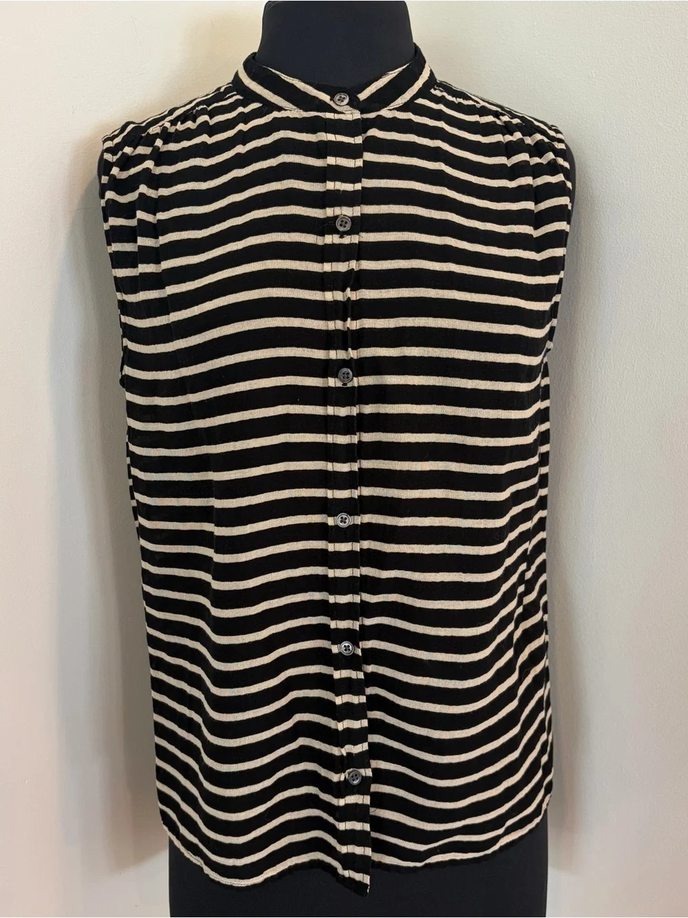 Jcrew Striped Sleeveless Button-Up Top in Black and Cream